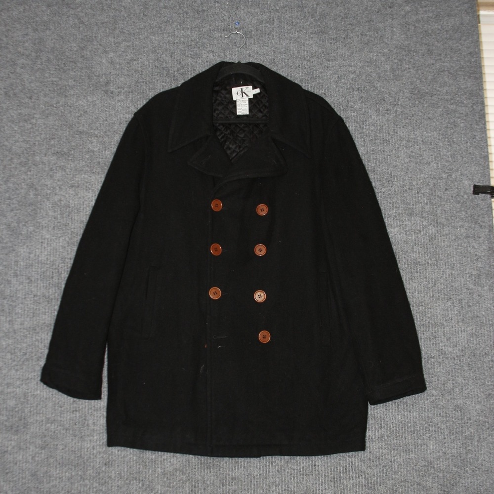 Calvin Klein Jeans Peacoat Womens L Black Designer Double Breasted Fall Fashion